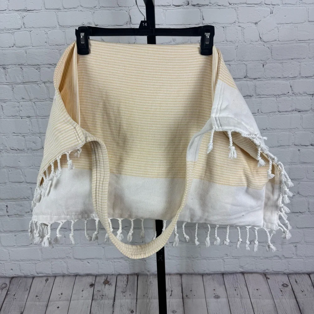 Beachables Striped 3‑in‑1 Turkish Cotton Beach Bag Yellow White Pineapple Print